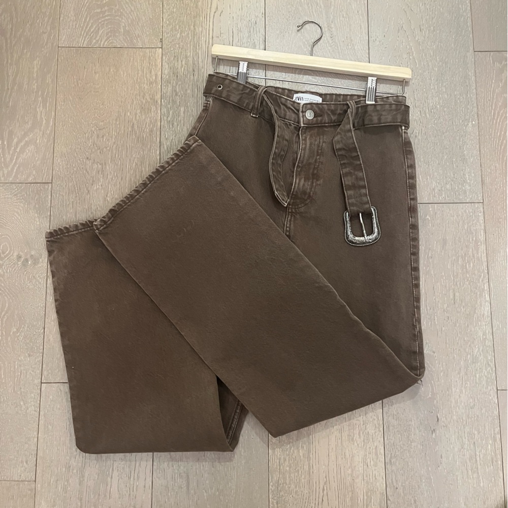 Zara Chocolate Brown Wide Leg Jeans with Belt